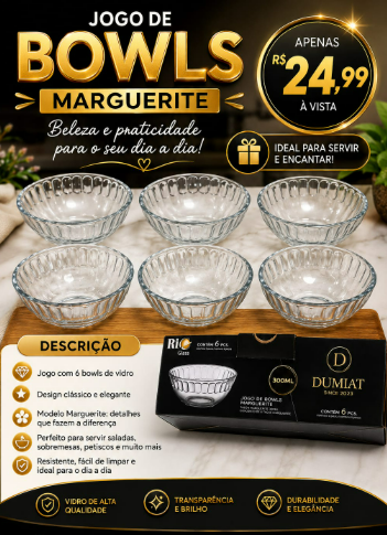 Jogo de Bowl para Sobremesa Marguerite – 6 Peças