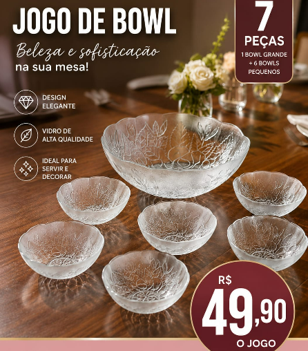 Jogo de Sobremesa Bowl Rose 7 Peças – Rio Glass
